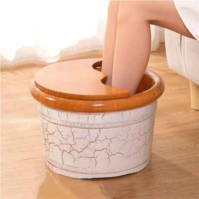 Bucket Wooden Foot Soaking Tub with Lid, Soaking Tub Feet Massage Barrel for Home Spa, Massage, Sauna(Small)