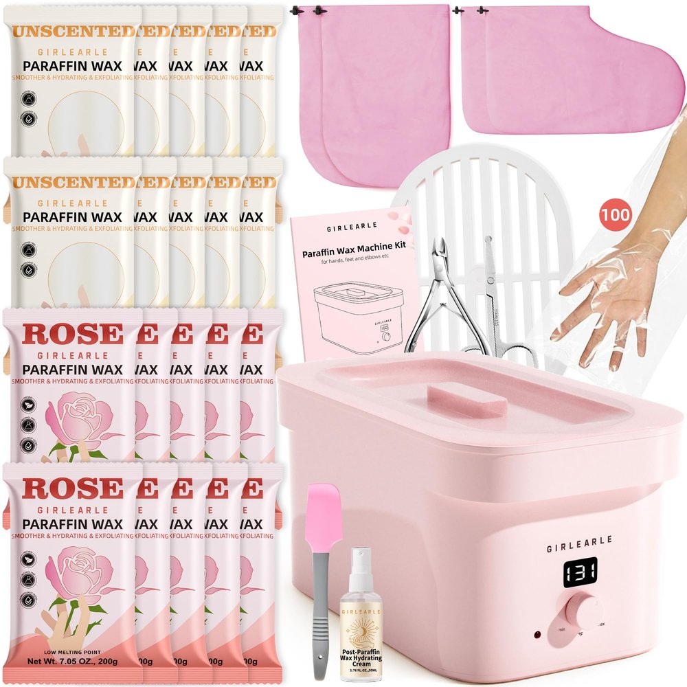 GIRLEARLE 7000ml Paraffin Wax Machine with 2000g Rose Paraffin Wax + 2000g Unscented Paraffin Wax for Hand and Feet