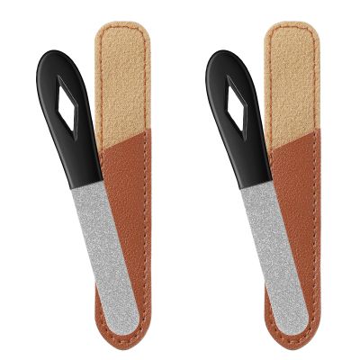 2 Pack Metal Nail File Stainless Steel Manicure Filer Double Sided Fingernail Files with Anti-Slip Handle and Leather Case 3.5 in Mini Small Travel Nail Filer for Men and Women
