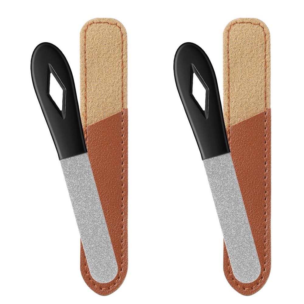 2 Pack Metal Nail File Stainless Steel Manicure Filer Double Sided Fingernail Files with Anti-Slip Handle and Leather Case 3.5 in Mini Small Travel Nail Filer for Men and Women