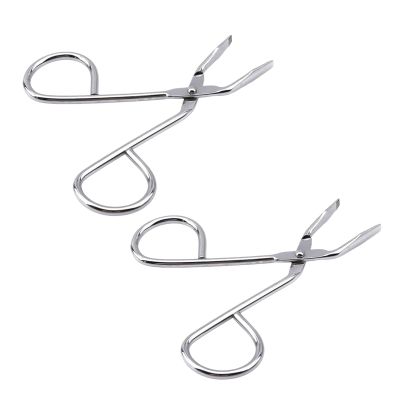 2Pcs Silver Eyebrow Scissors,Elbow Pliers Clip Scissors,Flat Tip Hair Plucker Removal Tweezers,Stainless Steel