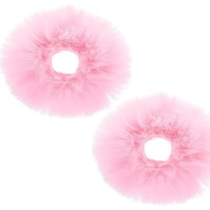 2 Pcs Pink Hair Tie  Fuzzy Furry Faux Rabbit Fur Scrunchies, Pink Fluffy Hair Ties Ball Hair Accessories for Girls Women, Soft Baby Hair Ties Ponytail Holders