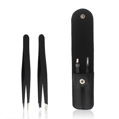 2 Pcs/set Professional Eyebrow Tweezers Set Stainless Steel for Eyebrows Hair Removal with Bag Case