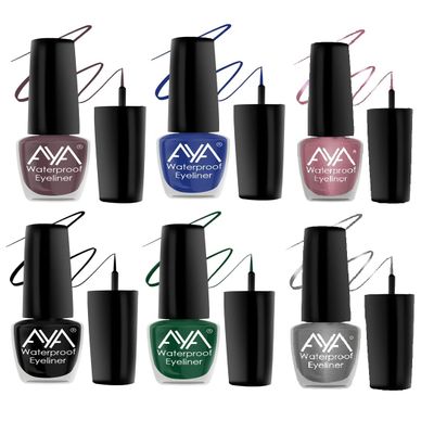 AYA_Waterproof & Long Lasting Eyeliner, Set of 6 (Black, Blue, Brown, Green, Grey, Pink) | Smudge Proof, Transfer Proof Eye Liner for Eye Makeup |