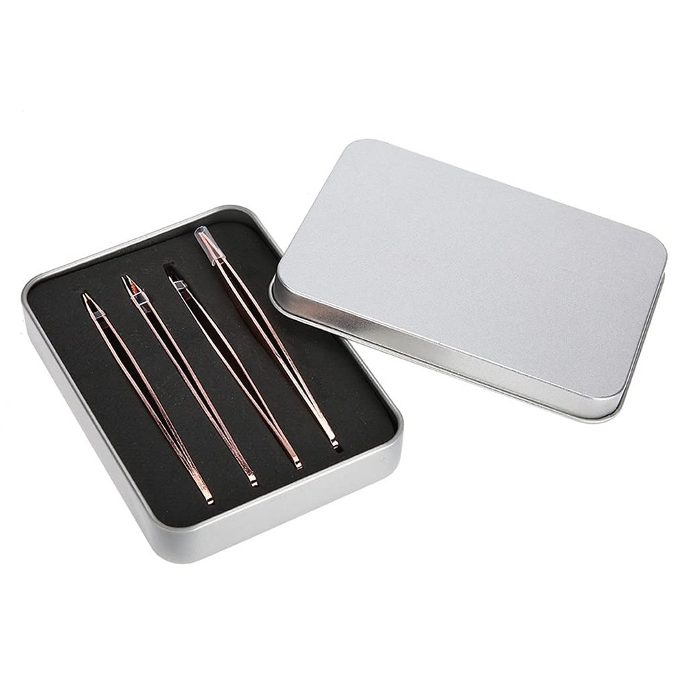 4pcs Eyebrow Tweezer Rose Gold Stainless Steel Hair Beauty Slanted Puller Removal Eyelash Eye Brow Clip Makeup Tool