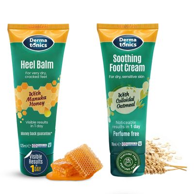 Dermatonics - Manuka Honey Heel & Elbow Cream + Soothing Foot Cream with 10% Urea & Oatmeal - Moisturizing & Repairing Care for Dry, Cracked Feet, Hands & Elbows - 2 2.37 fl oz