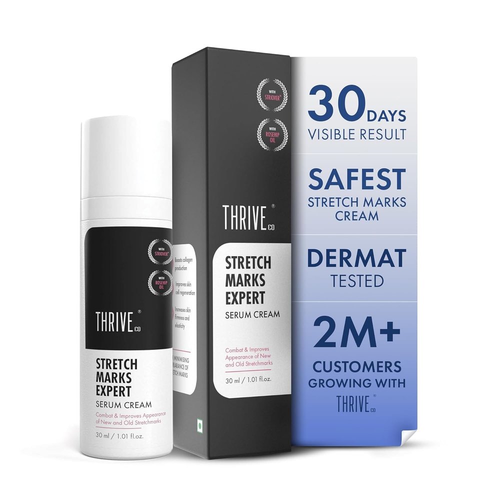 Th,ri.v.Co, Stretch Marks Expert Serum Cream | Clinically Proven Treatment for New (red) & Old (white) Stretch Marks & Scars Removal | Rosehip Oil & Squalane | For Women & Men | 30ml