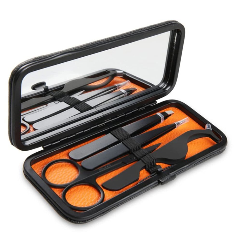 4pcs/Set Black Nose Eyelash Hair Removal Eyebrow Tweezer Flat Tip Clip Curved Scissors Trimmer