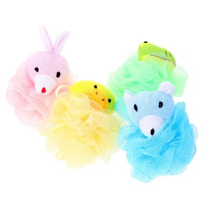JEWEDECO 4Pcs Cartoon Animal Bath Loofah Sponges for Comfortable PE Mesh Shower Scrubbers with Rich Exfoliating Bath Balls for Skin Massage
