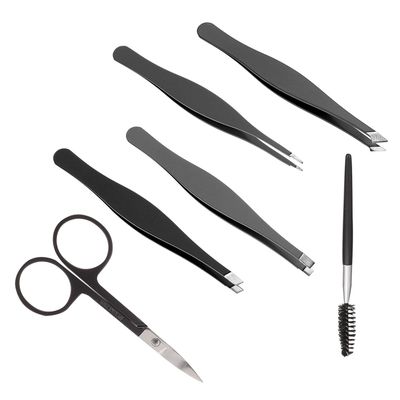 ADOCARN 6Pcs Eyebrow Clamp Stainless Steel Precision Tweezers Makeup Tool for Fine Hair Removal Eyebrow Shaping Grooming Kit with Design for Home and Travel