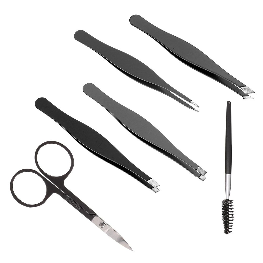 ADOCARN 6Pcs Eyebrow Clamp Stainless Steel Precision Tweezers Makeup Tool for Fine Hair Removal Eyebrow Shaping Grooming Kit with Design for Home and Travel