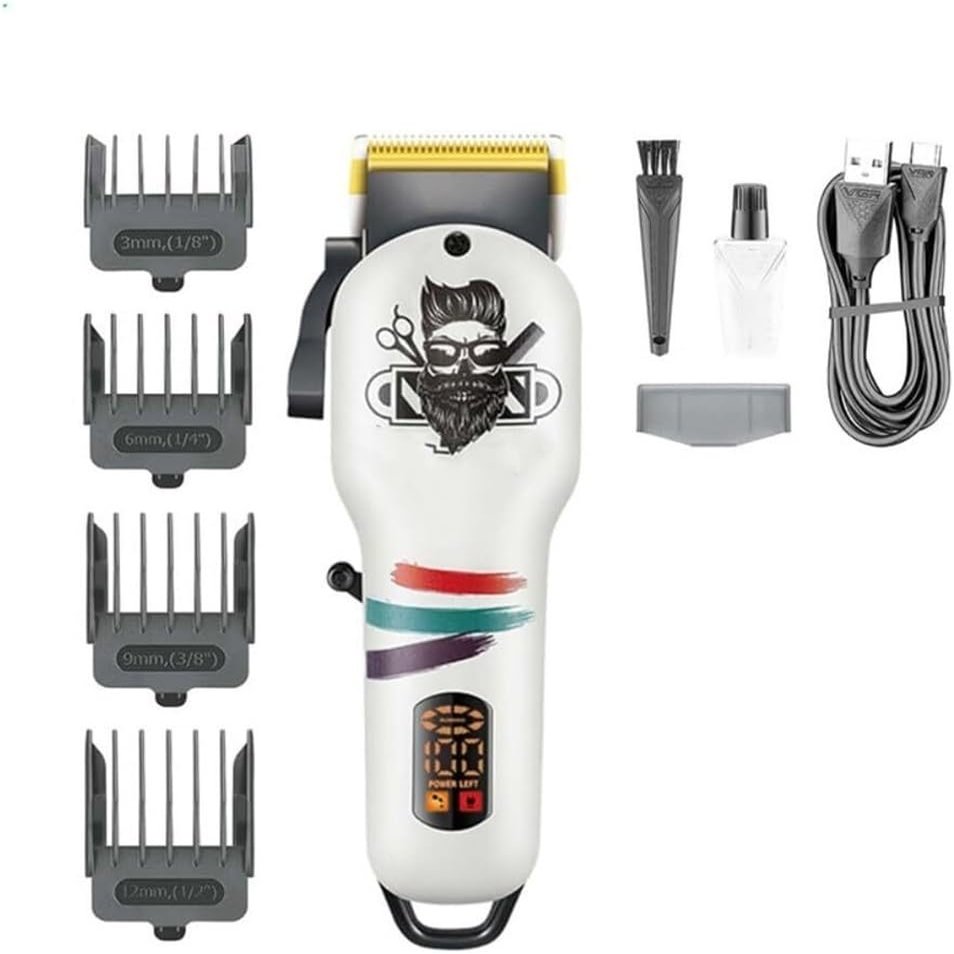 YHNNH Hair Cutting Tool, Clipper Cordless Machine Professional Barber Adjustable Trimmer Digital Display for Men(White)