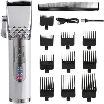 YHNNH Hair Cutting Tool, Professional Clipper Titanium Ceramic Blade Cordless Rechargeable Trimmer Barber Haircut Grooming Kit(Silver)