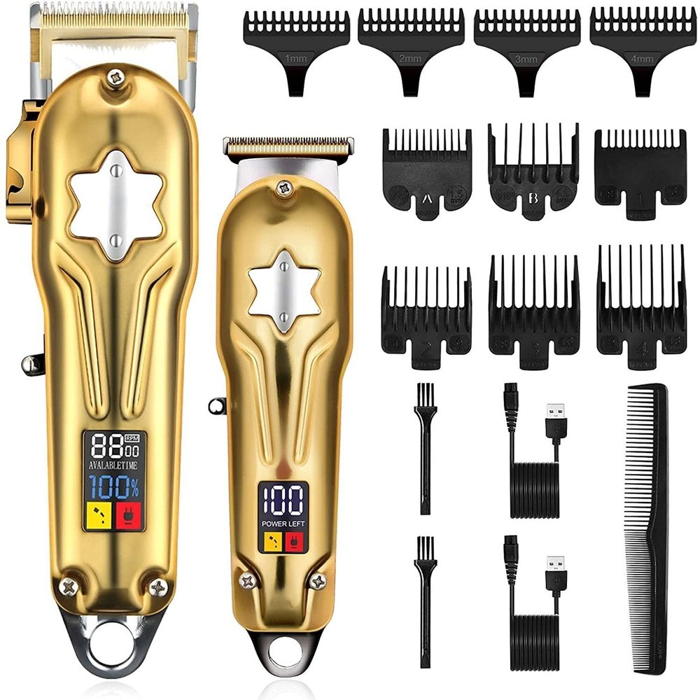 YHNNH Hair Cutting Tool, Clippers 2 Pcs for Men, Cordless Kit & T-Blade Trimmer, Professional Barber Kits with LED Display for Family