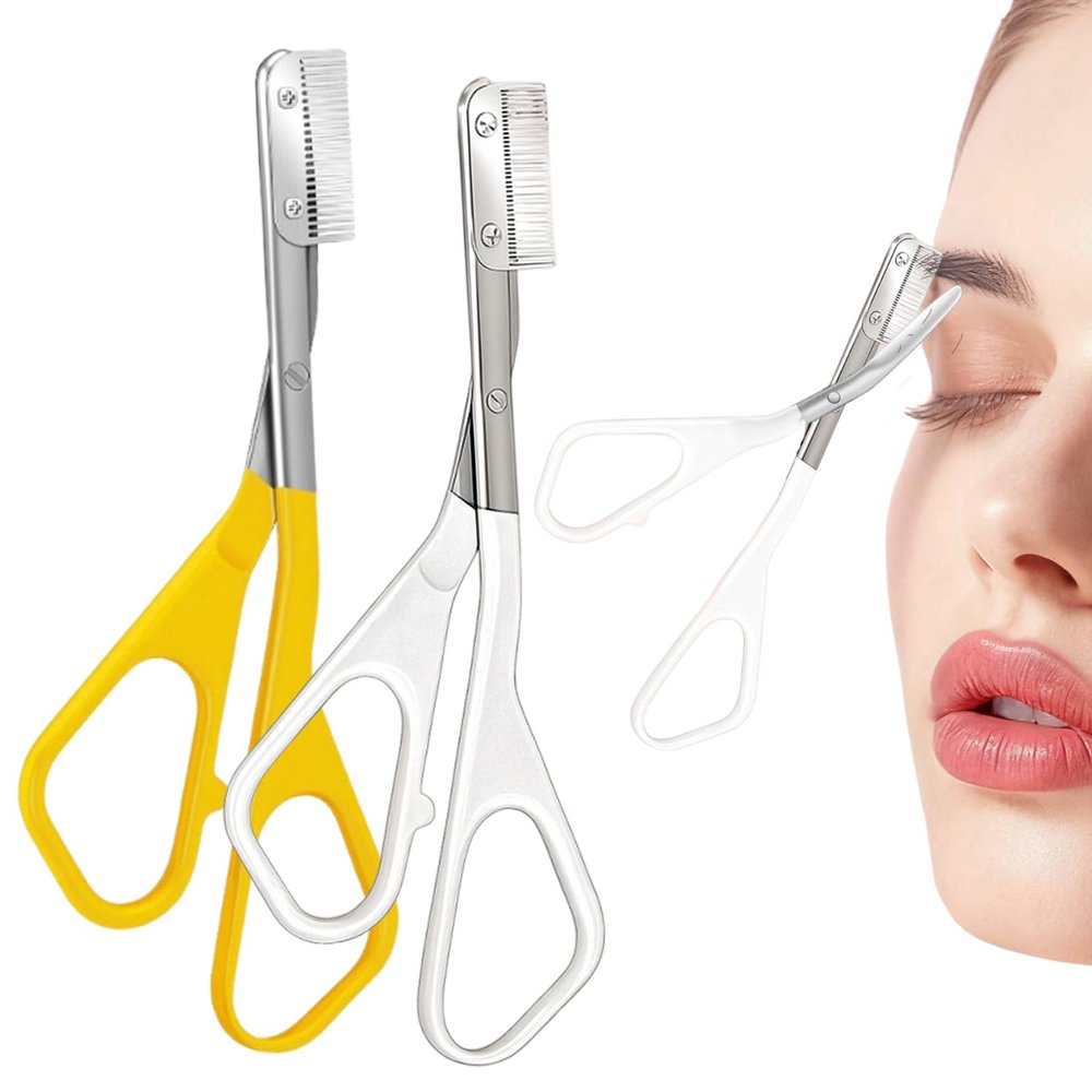 Eyebrow Trimmer Scissor with Comb, 2026 New Eyebrow Scissors for Women, Stainless Steel Precision Eyebrow Cutter Hair Removal Makeup Tool for Women and Men (2PC Mix)