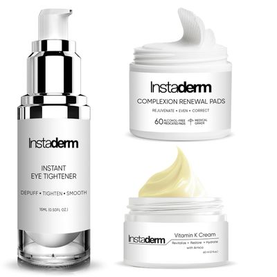 Instaderm Anti-Aging System-Instant Eye Tightener, Complexion Renewal Pads, Vitamin K Cream. Products in Bundle. for Under Eye Puffiness, Dark Circles, Fine Lines & Wrinkles.