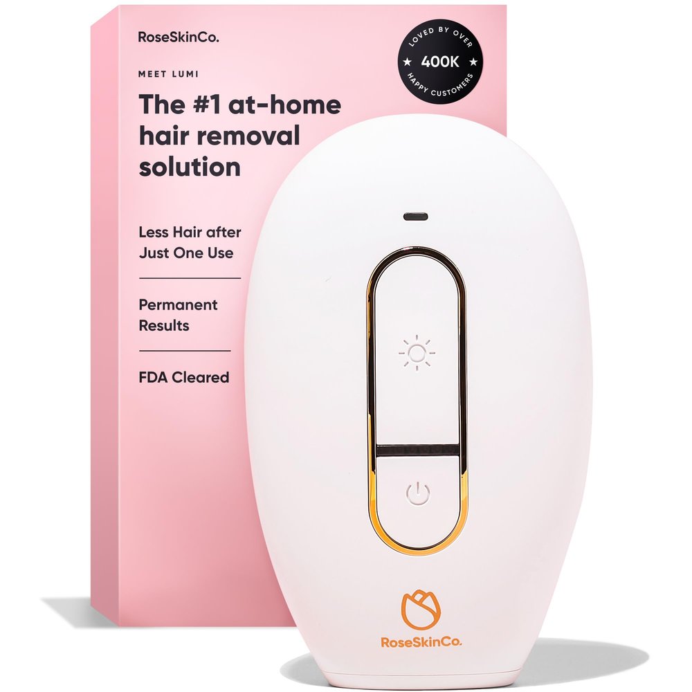 RoseSkinCo Lumi IPL Laser Hair Removal Device, At Home Permanent Hair Reduction on Face, Bikini, Legs, Arms, Underarms, Safe & Gentle Intense Pulsed Light Handheld Device, White/Gold