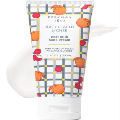 Beekman 1802 Goat Milk Hand Cream  Juicy Peachy Lychee  Scented  2 oz  Moisturizing Hand Lotion for Dry Skin  Non-Greasy  Sensitive Skin Safe  Cruelty Free