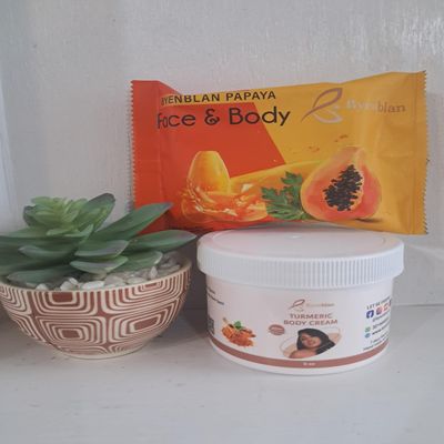 Byenblan Turmeric set face, body soap, and body cream papaya extract strong skin ( 2) pieces