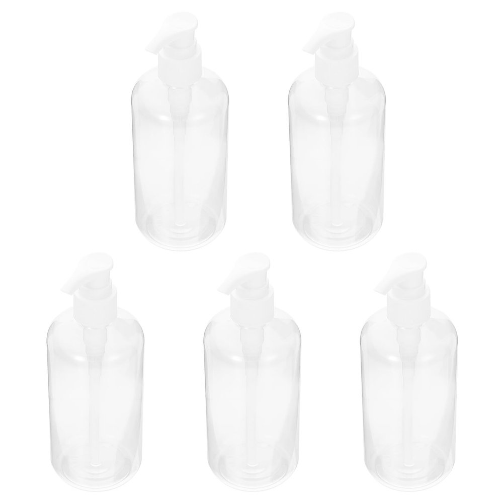 NinthAvenue Basics 5Pcs Transparent Pump Lotion Bottles Plastic Refillable Shampoo Dispenser for Travel Bathroom Hand Soap Gel Liquid Container