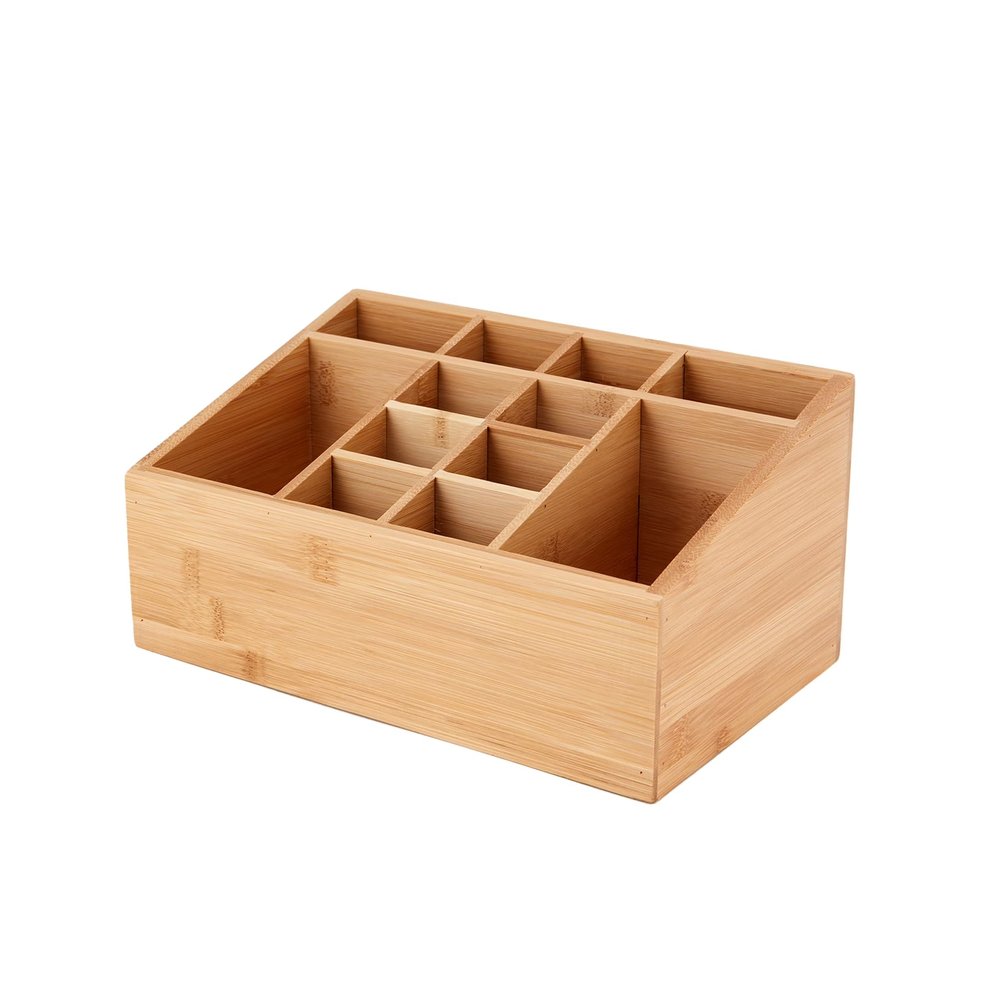 12-Compartment Bamboo Bathroom Organizer, Brown
