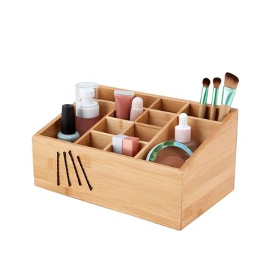 12-Compartment Bamboo Bathroom Organizer, Brown