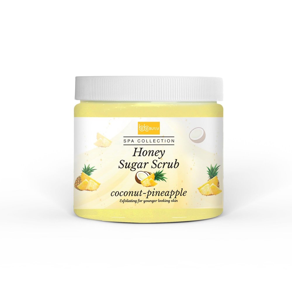 Coconut Pineapple Honey Sugar Scrub Hydrating Exfoliating Body Scrub with Tropical Coconut & Pineapple Scent by BeBeauty 16 oz