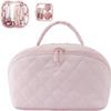 2026 New Travel Makeup Bag,Festivalment Wide Open Lay-Flat Water-Resistant Cosmetic Case,Puffy Padded Organizer for Toiletries & Brushes Large Capacity with Compartments (Pink) view 1