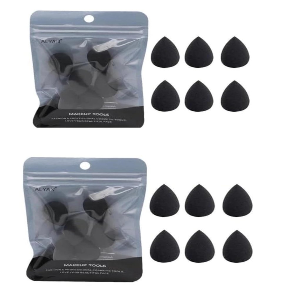 12PCS Mini Makeup Sponge, Black Small Beauty Sponge Blender Set for Foundation, Powder, Concealer Highlight,and Eye Shadow