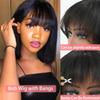 10 Inch Light Straight Bob Wig with Bangs Human Hair Realistic HD Lace Short Black Bob Wigs, Ready to Go Blunt Cut Bob Wig Glueless 180 Density (Black, 8in) view 4