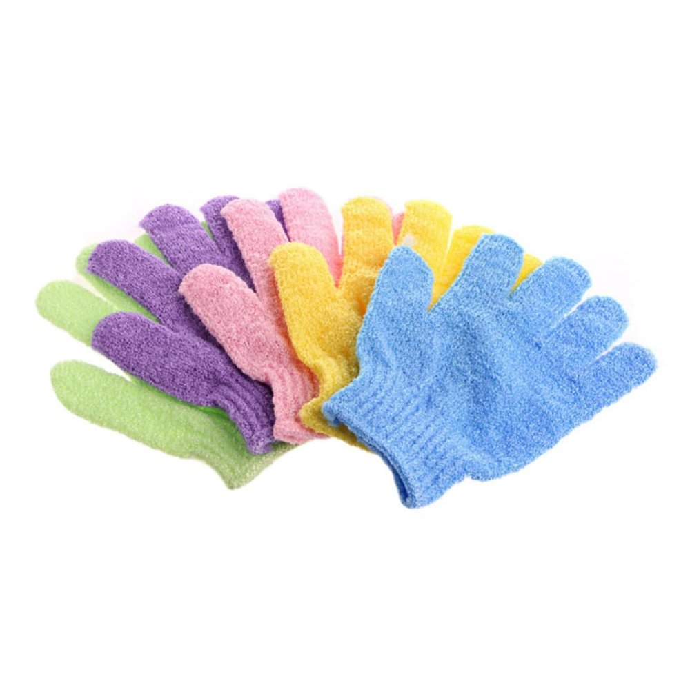 FAVOMOTO 2pcs Exfoliating Bath Gloves Nylon Shower Gloves Body Scrub Exfoliator for Men Women with Hanging Lanyard Stretchy Universal Fit