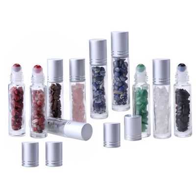 LOORGVEL 10pcs Glass Gemstone Roller Ball Bottles with Lid for Essential Oils Perfume Travel Refillable Storage Containers Cosmetic Accessories