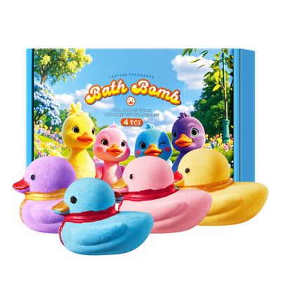 Aislor 4-Piece Duck Shaped Bath Bombs Set, Flower Scented Fizzies for Moisturizing Bubble Bath,Gift Idea for Women & Kids Blue One Size