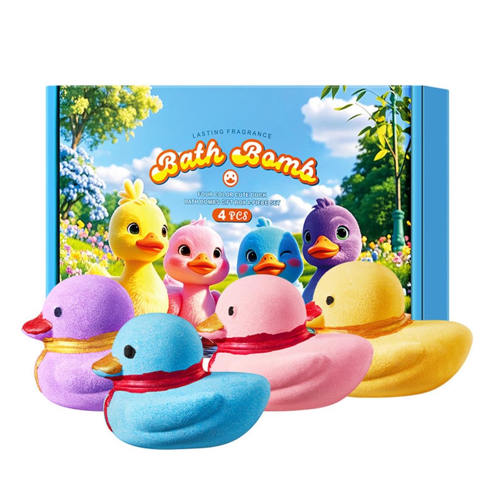 Aislor 4-Piece Duck Shaped Bath Bombs Set, Flower Scented Fizzies for Moisturizing Bubble Bath,Gift Idea for Women & Kids Blue One Size
