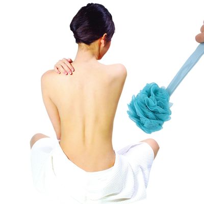 SAFIGLE 2pcs Exfoliating Long Handle Bath Brush for Back and Body Deep Cleaning Soft Bristles Shower Scrubber Blue Beige for Home Bathroom