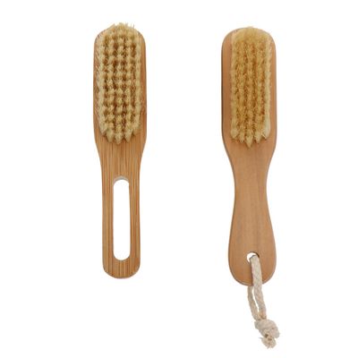 GANAZONO 2pcs Wooden Nail Cleaning Brushes Double-sided Natural Pig Bristle Manicure Pedicure Scrubbing Tools for Fingernails Hands and Feet Portable Compact for Nail Care