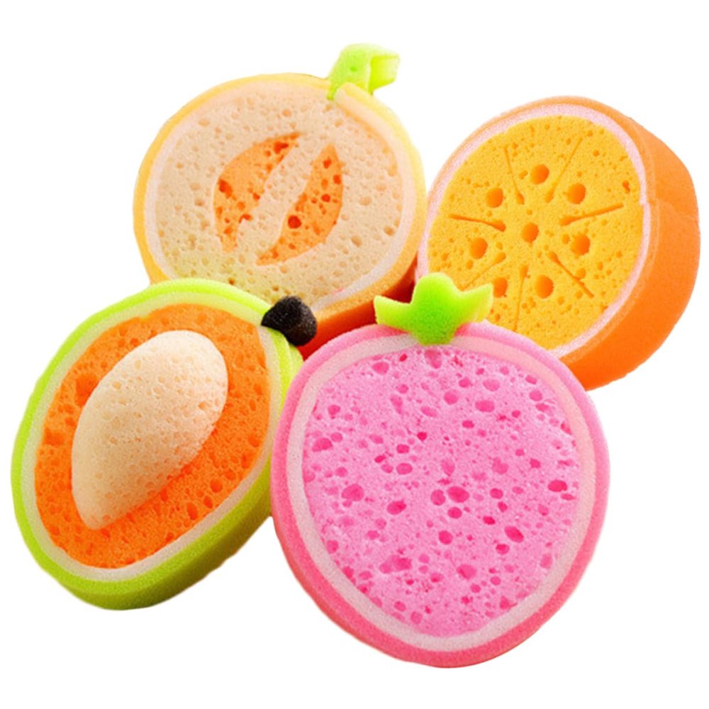 WESIEVYA 4pcs Fruit Shaped Bath Sponges Bath Tool Soft Design for Home Bathroom Fun Shower Accessories