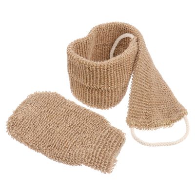 Alipis 2pcs Natural Ramie Jute Bath Towel and Glove Exfoliating Back Scrubber with Long Strap for Shower and Spa Reusable Body Wash Accessory for Men and Women