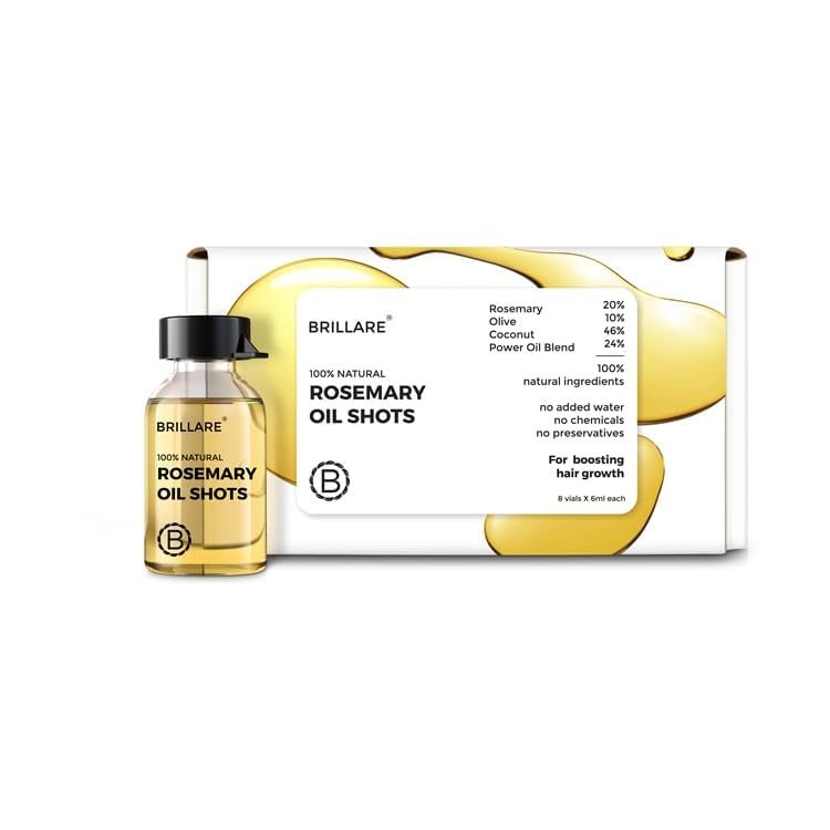 Brillarre's 20% Rosemary Oil Shots For Rapid Hair Growth | Improves Thickness | Controls Hair Fall & Nourishes Scalp | 100% Natural, Non Greasy Hair Oil Shots For Men & Women