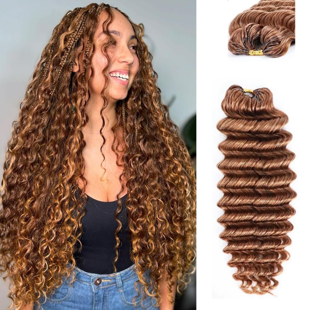 100% Human Hair Deep Wave Knotless Pre-Separated Crochet Hair feather crochet human hair extensions for Women #30 Color 20inch 120g