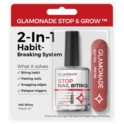 Glamonade 2-in-1 Stop Nail Biting Treatment Kit: Extra Bitter Polish to Deter Biting & Professional Nail File to Smooth Jagged Edges Complete Solution to Remove Biting Triggers for Kids & Adults