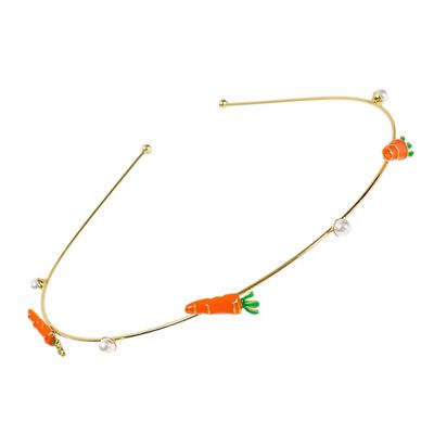 PENIKOKO Elegant Pearl Carrot Headband Hair Hoop with Lovely Fruit Design Elastic Hair Accessory for Women Stylish Wedding Party Prom Headwear
