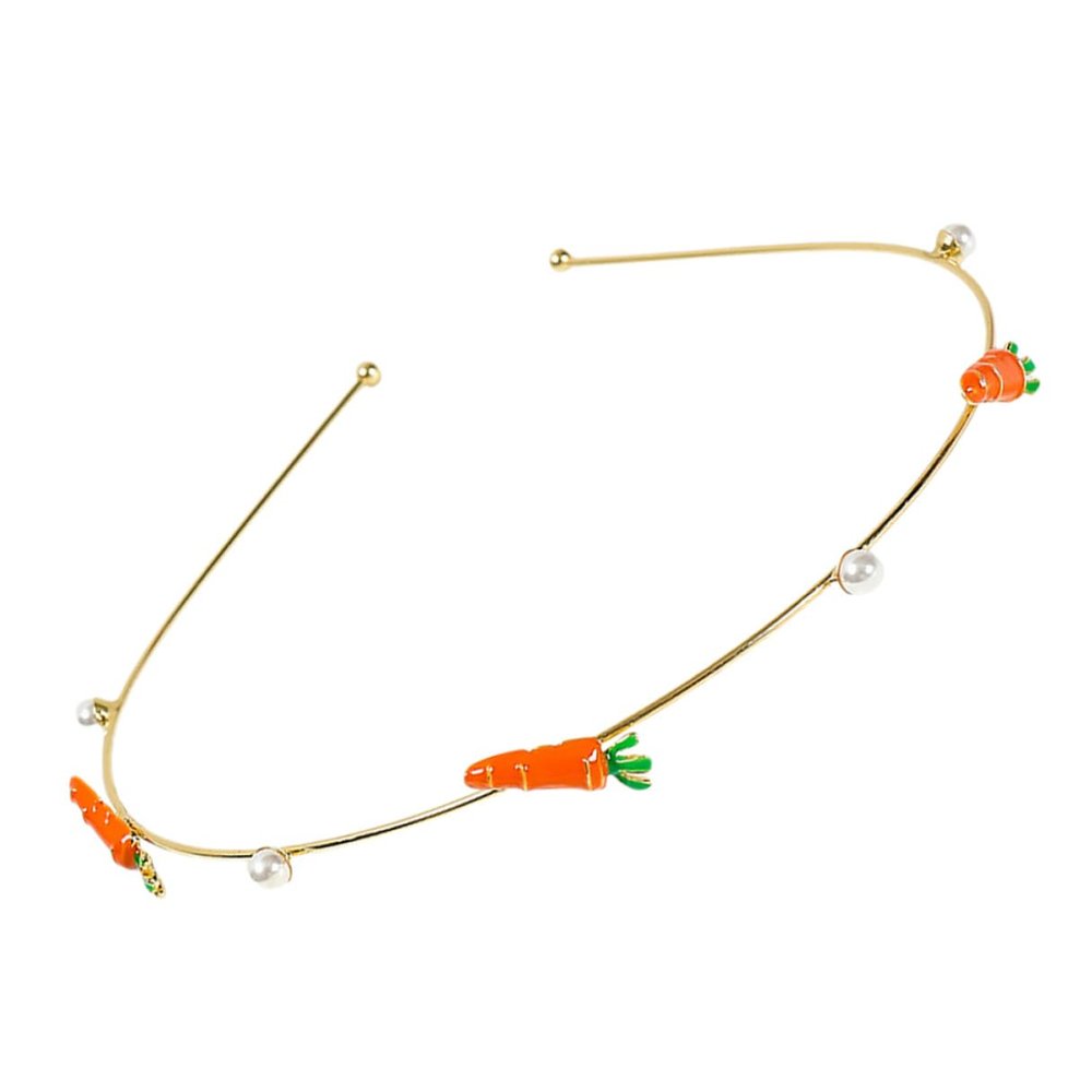 PENIKOKO Elegant Pearl Carrot Headband Hair Hoop with Lovely Fruit Design Elastic Hair Accessory for Women Stylish Wedding Party Prom Headwear