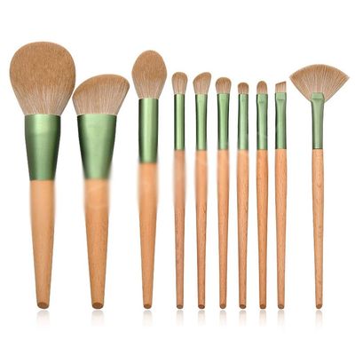 10 Wooden Handle Makeup Brush Set Powder Eye Shadow Eyebrow Tool