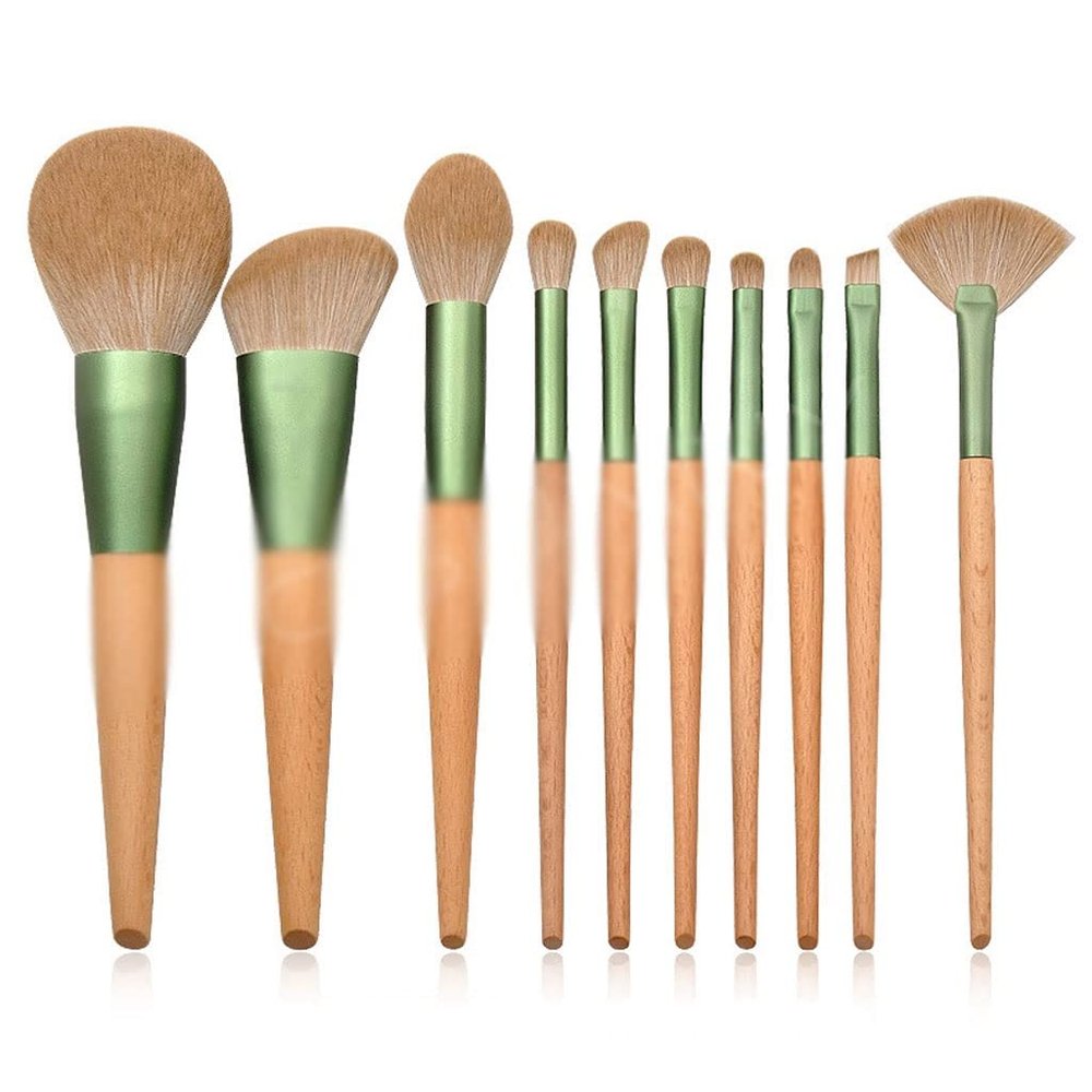 10 Wooden Handle Makeup Brush Set Powder Eye Shadow Eyebrow Tool