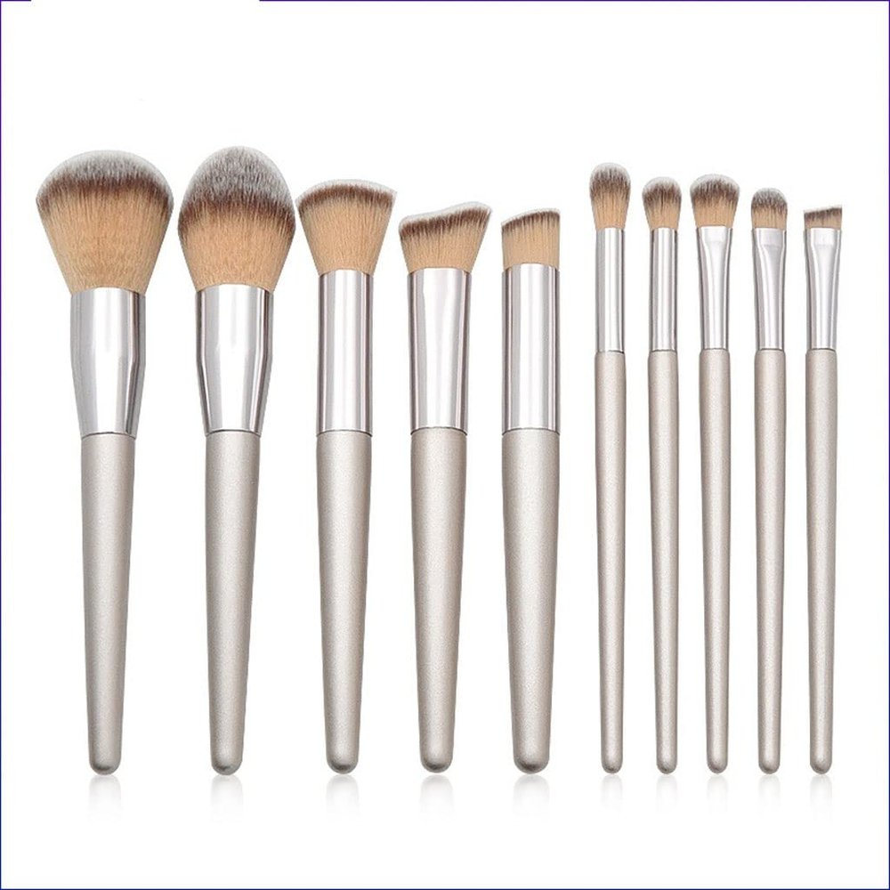 10 Cone Wooden Handle Makeup Brush Set Powder Eye Tools