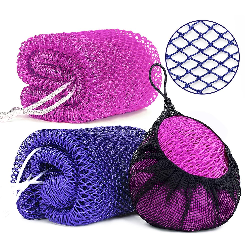 2 Pack African Net Sponge Exfoliating Scrubber Bath Sponge for Daily Use (Navy Blue+Indigo)