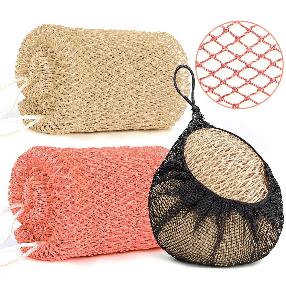 2 Pack African Net Sponge Exfoliating Scrubber Bath Sponge for Daily Use (Blush+Champange)