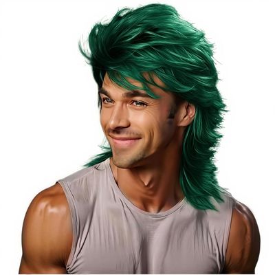 Sabosi Mullet Wig Green 80s Men Wig,Punk Rocker Hair Party Daily Halloween Costumes Long Wigs