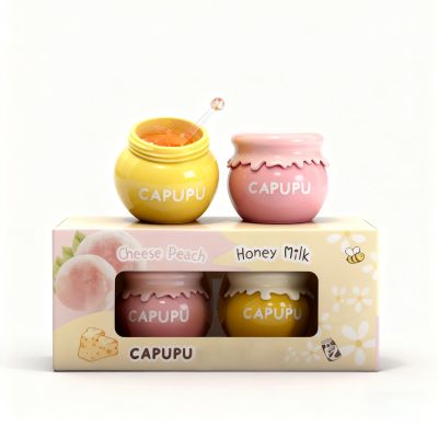 2 PCS Bee Lip Balm & Peach Balm Pot, Lip Sleeping Lip Mask Propolis Moisturizing Lip Balm with Stick, Hydrating Prevention Dry & Cracked, Reducing Lip Lines